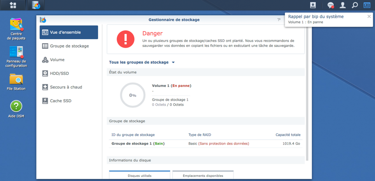 Réparation d'un volume en panne sur Synology